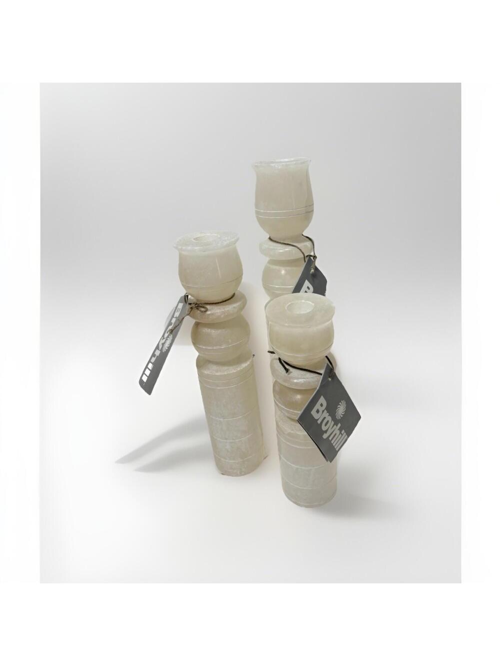 Cream White Marble Candlesticks Set of 3 Designer Broyhill NEW Modern Home Decor